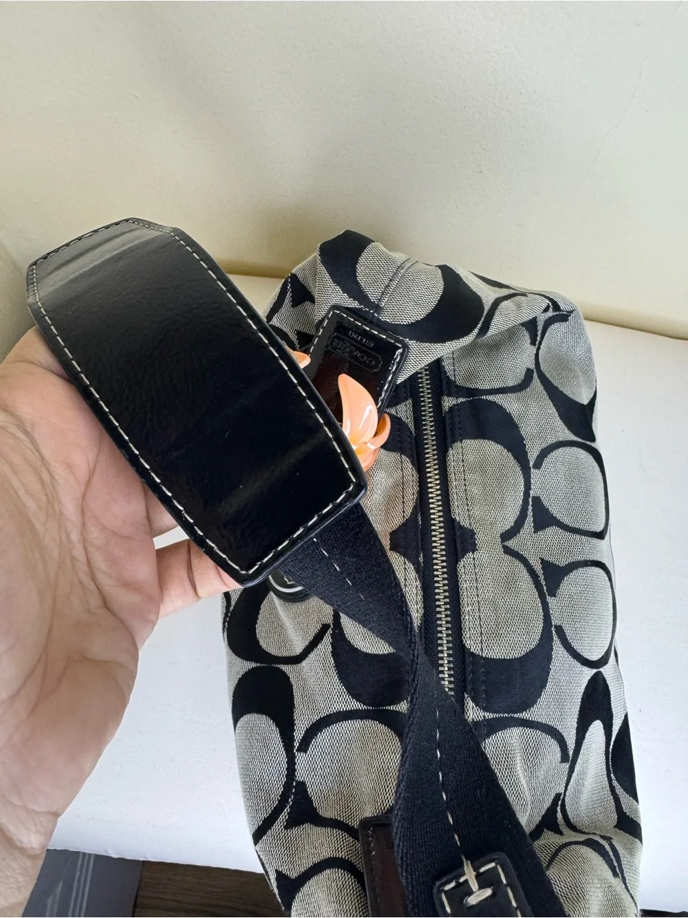 Coach Black & Gray Signature Canvas Shoulder Bag with Leather Trim